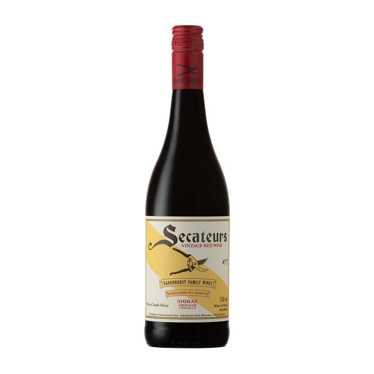 Bottle of Secateurs Red Blend by AA Badenhorst Family Wines